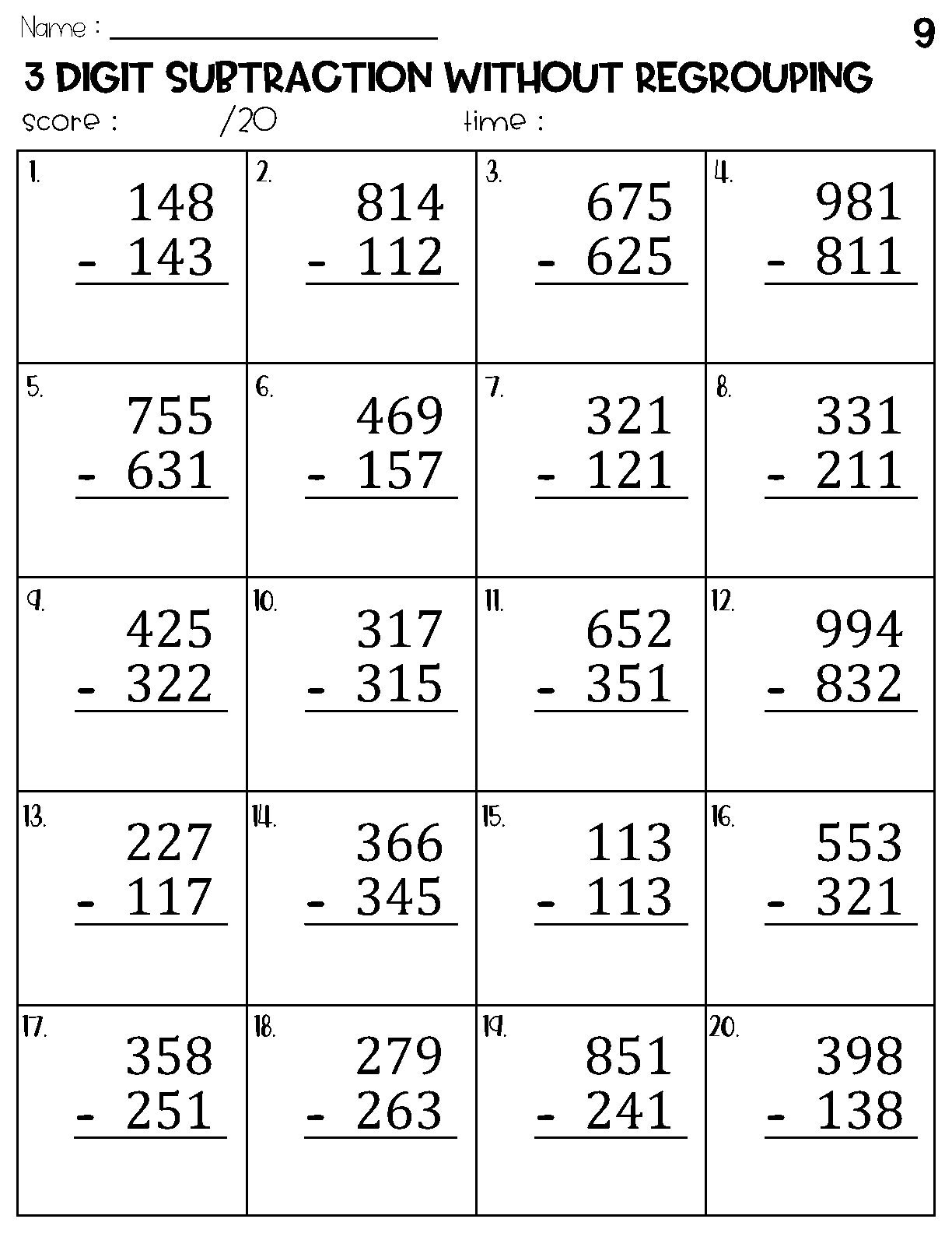 Subtraction Word Problems 3rd Grade