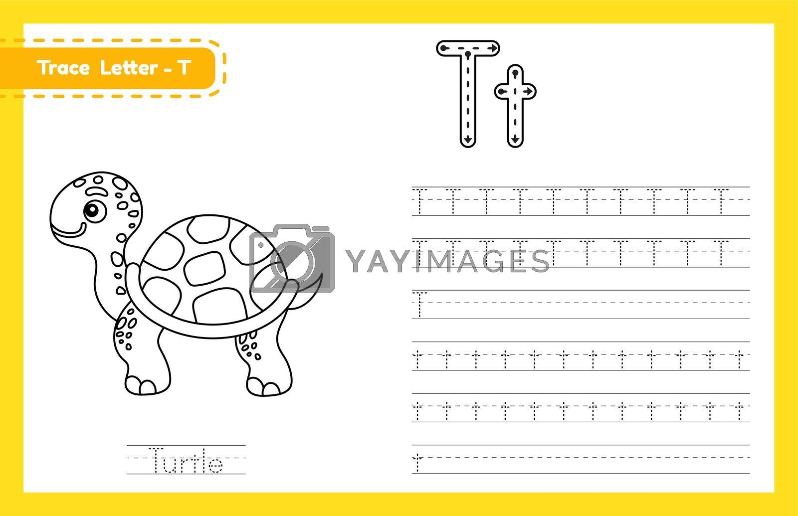 Trace Letter T Uppercase And Lowercase Alphabet Tracing Practice Preschool Worksheet For Kids Learning English With Cute Cartoon Animal Coloring Book For Pre K Kindergarten Vector Illustration By Melnyk Vectors Illustrations