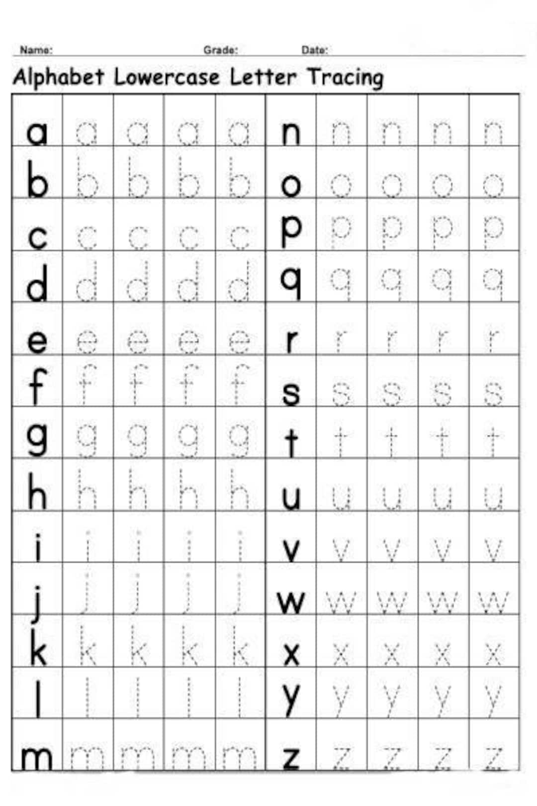 Tracing Lower Case Latter Etsy Large Lower Case Tracing Etsy