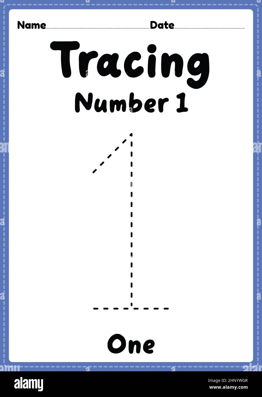 Tracing Number 1 Worksheet For Kindergarten Preschool And Montessori Kids For Handwriting Practice Activities In A Printable Page Stock Photo Alamy Number 1 Tracing Worksheet For Kids Free Printable KidsNex