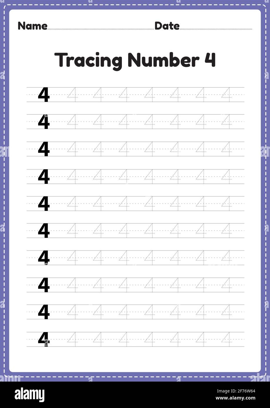 Tracing Number 4 Worksheet For Kindergarten And Preschool Kids For Educational Handwriting Practice In A Printable Page Stock Vector Image Art Alamy