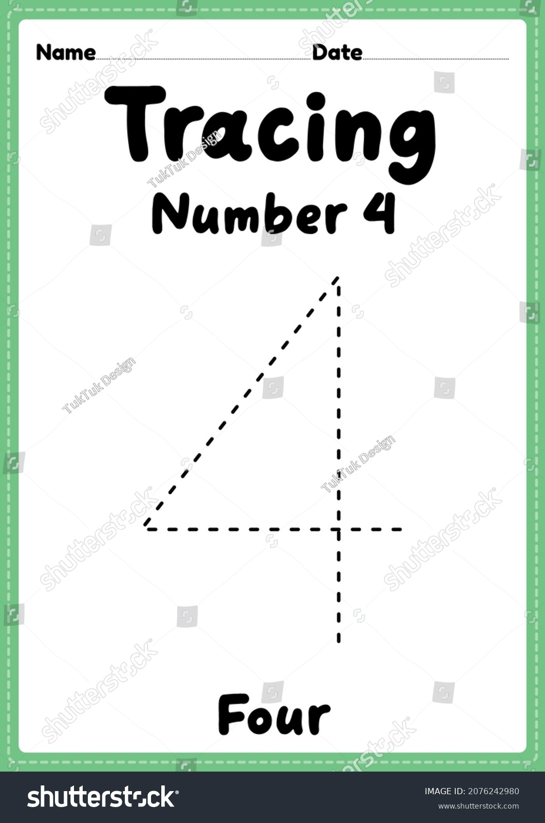 Tracing Number 4 Worksheet For Kindergarten And Preschool Kids For Educational Handwriting Practice In A Printable Page Stock Vector Image Art Alamy
