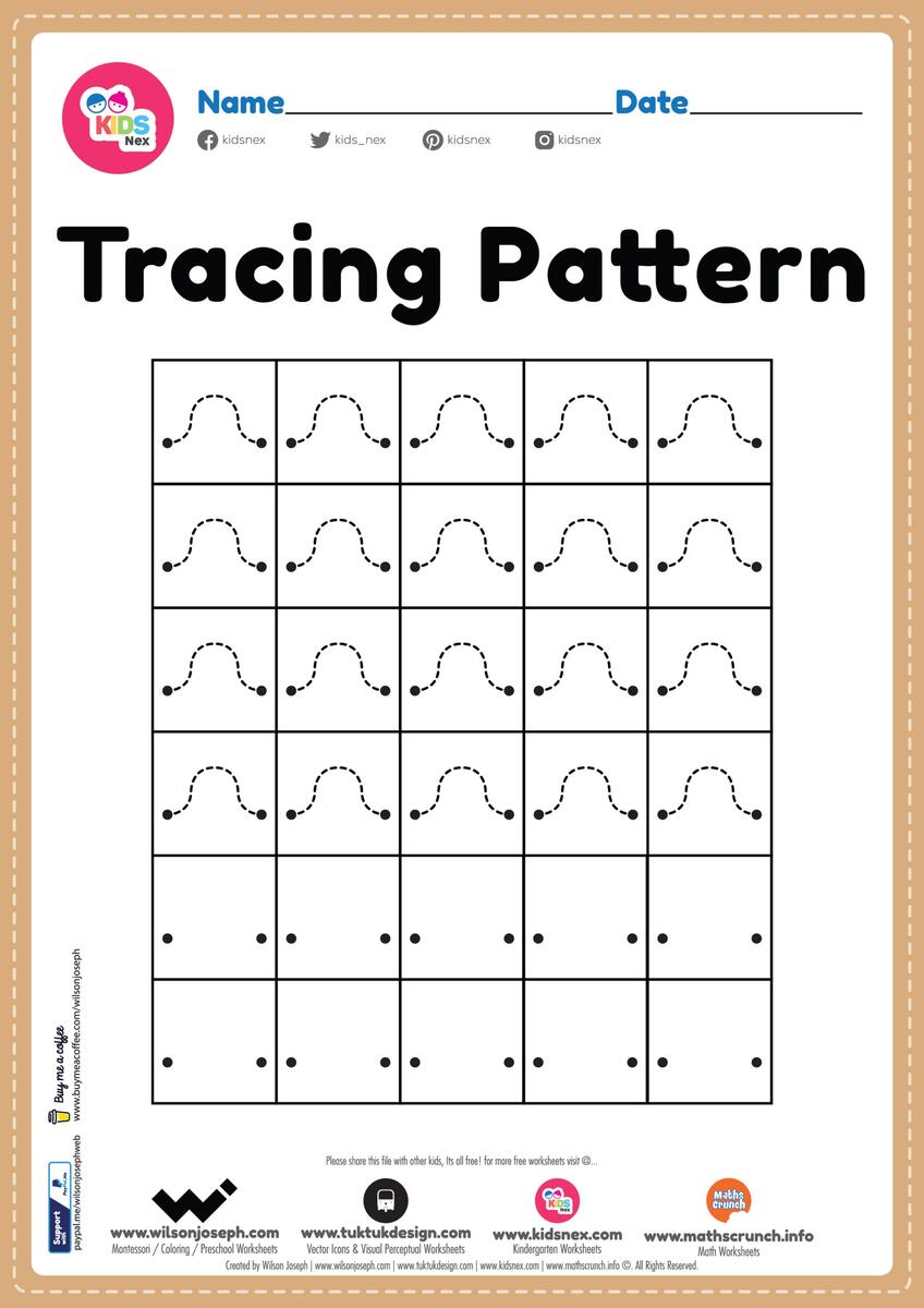 Tracing Pattern Wave Lines Free Printable PDF Worksheet