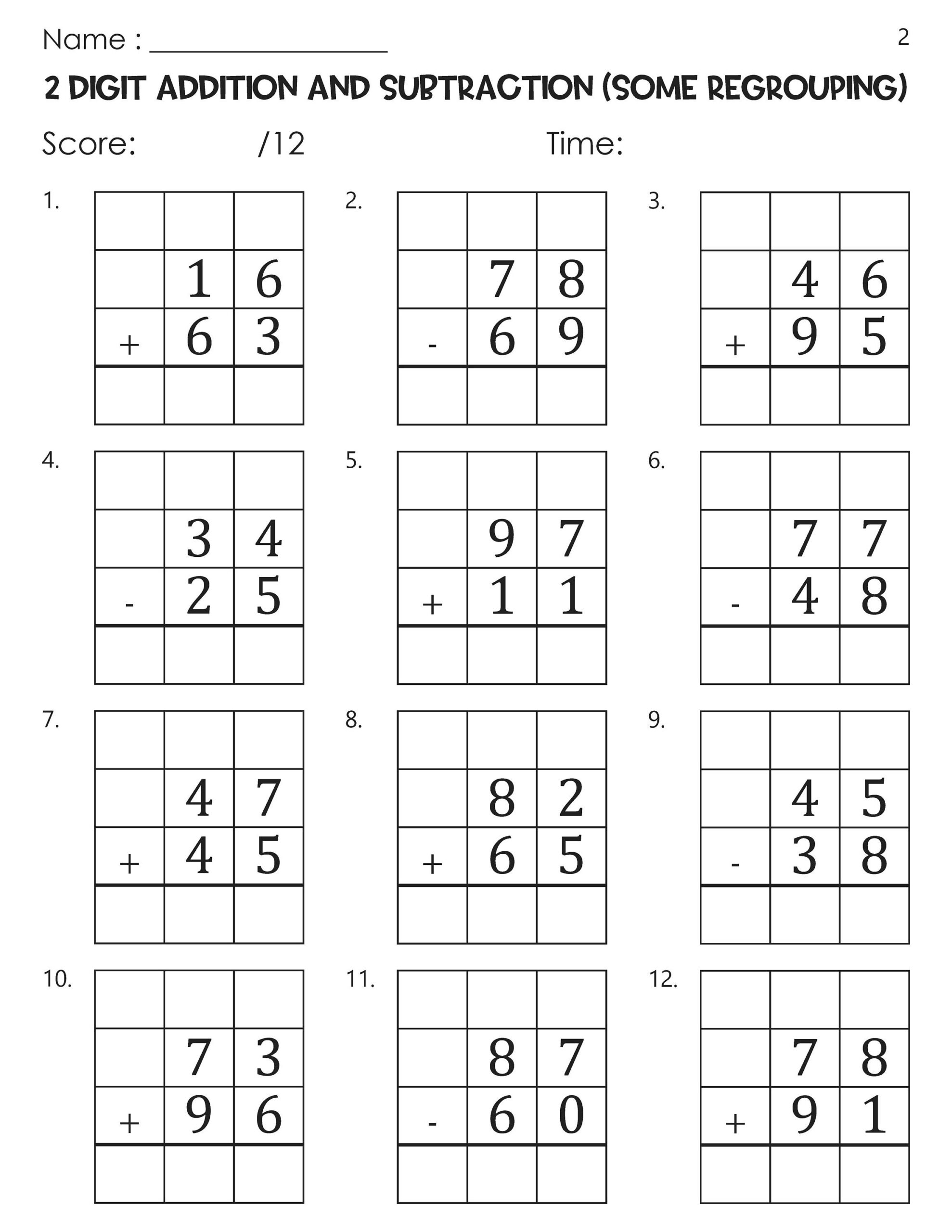 Two Digit Addition And Subtraction With And Without Regrouping With Grid Worksheets Etsy Two Digit Addition And Subtraction With And Without Regrouping With Grid Worksheets Etsy