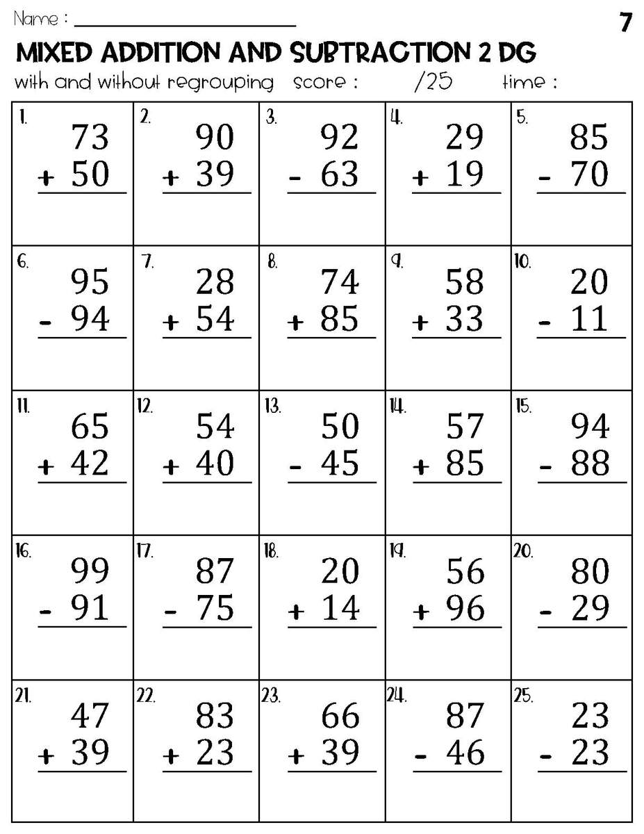 Two Digit Mixed Addition And Subtraction With And Without Regrouping Worksheets Etsy