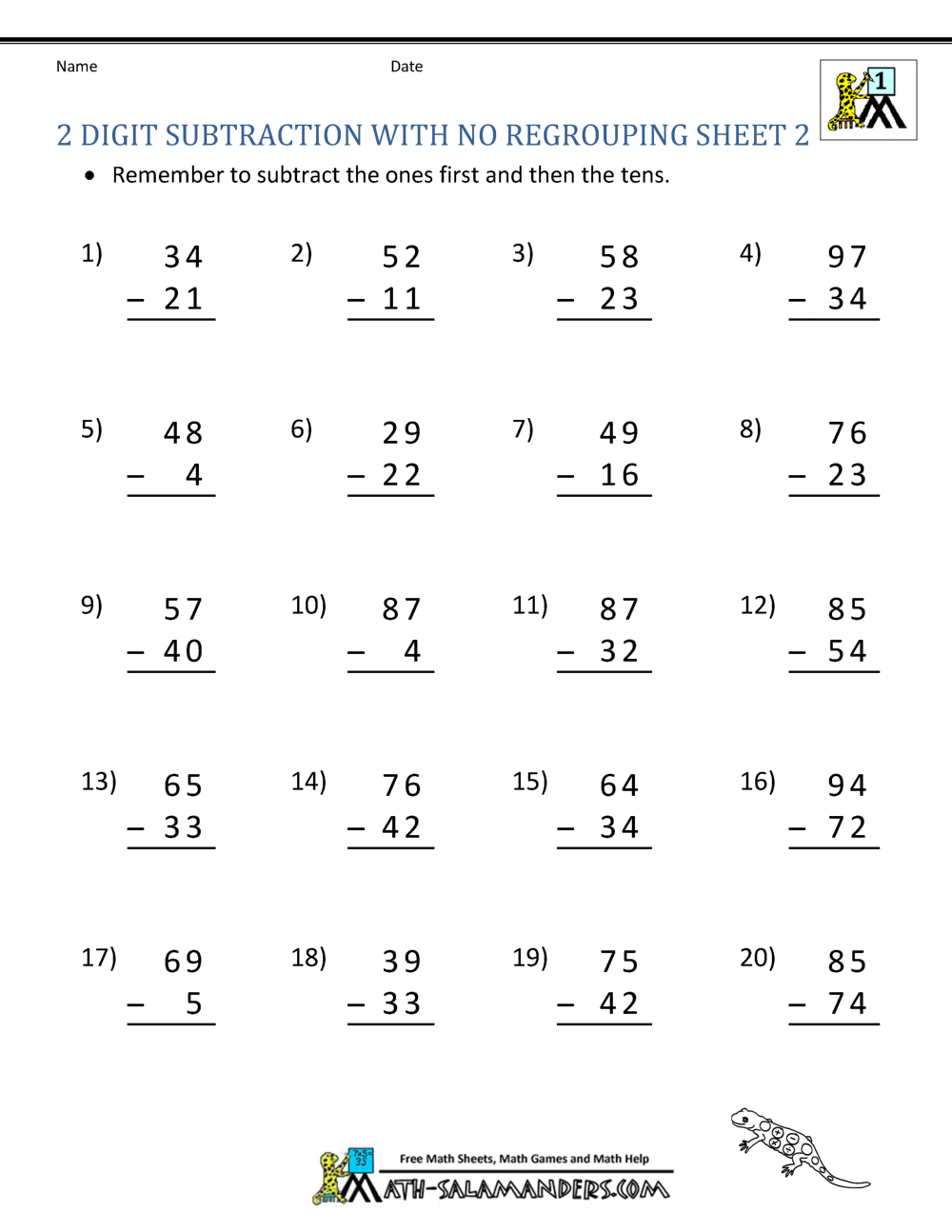 Two Digit Subtraction Without Regrouping Two Digit Mixed Addition And Subtraction Without Regrouping Worksheets Etsy Ireland