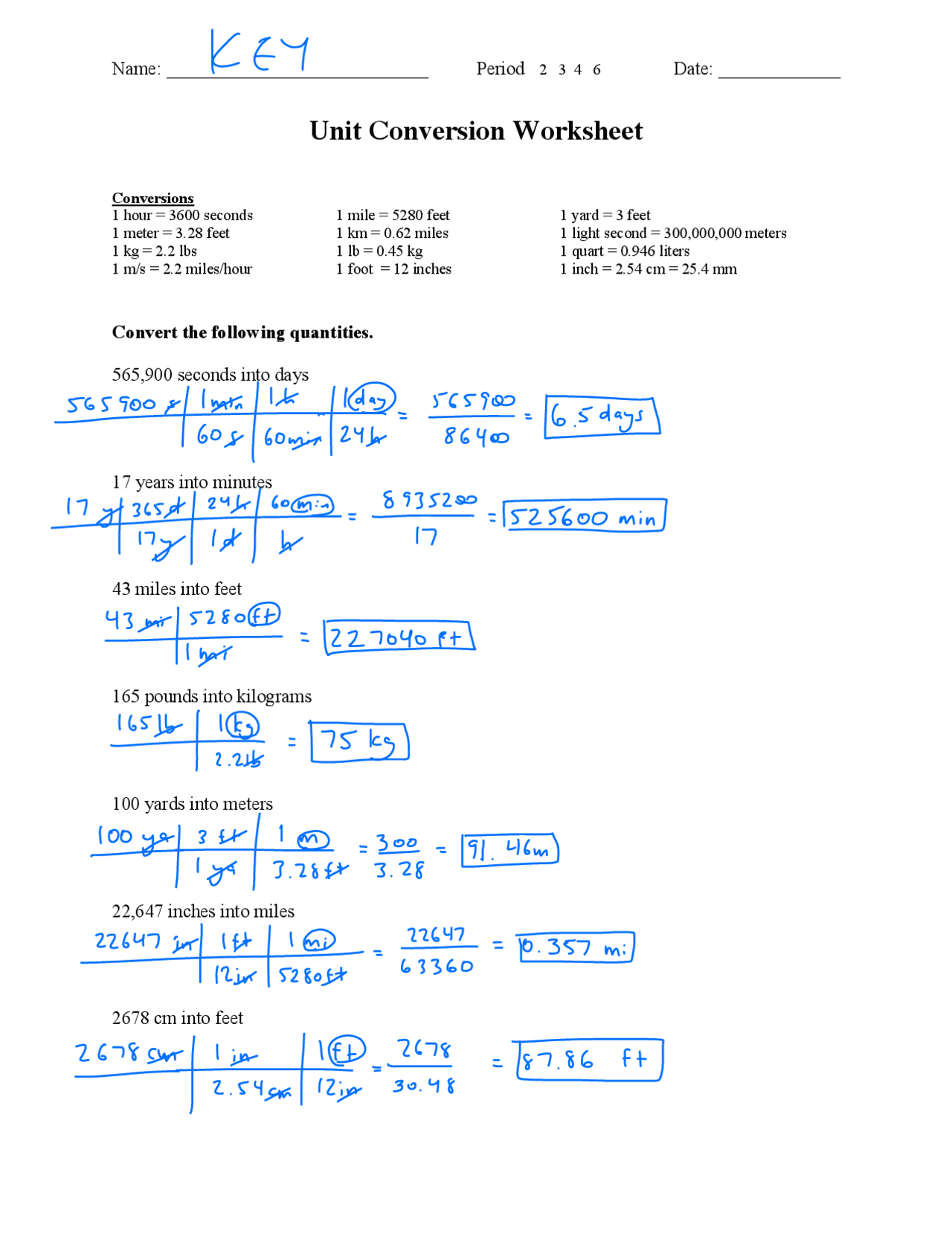 Unit Conversion Worksheet Study Notes Physics Docsity Worksheets Library