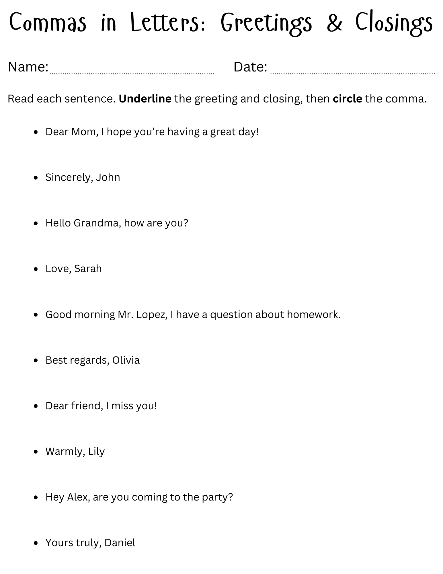 Use Commas In Greetings And Closings Of Letters Worksheet Teaching Resources