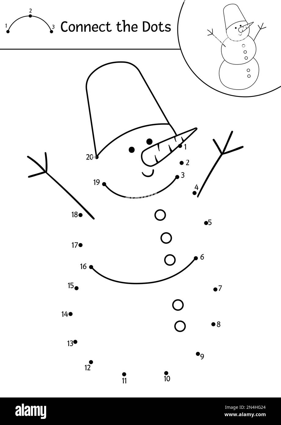 Vector Christmas Dot To Dot And Color Activity With Cute Snowman Winter Holiday Connect The Dots Game For Children With Snow Man Coloring Page For K Stock Vector Image Art Alamy