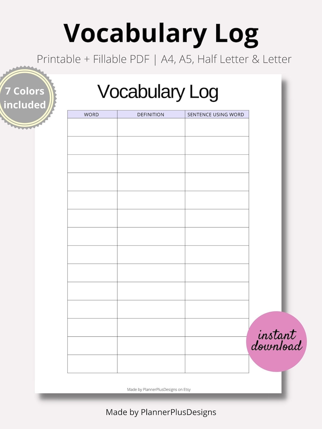 Vocabulary List Printable Planner Inserts Vocabulary List Word Book Language Study Vocabulary List Worksheet PDF A4 A5 Half LETTER Etsy FREE Printable Phonics Word Lists Literacy Learn