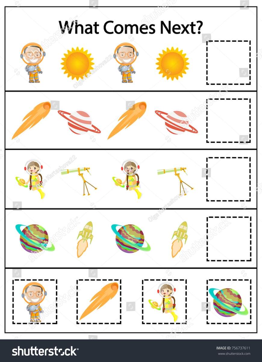 What Comes Next Kindergarten Worksheet Kids Stock Vector Royalty Free 756737611 Shutterstock Pattern Identification What Comes Next Worksheets For Preschool Kindergarten MegaWorkbook