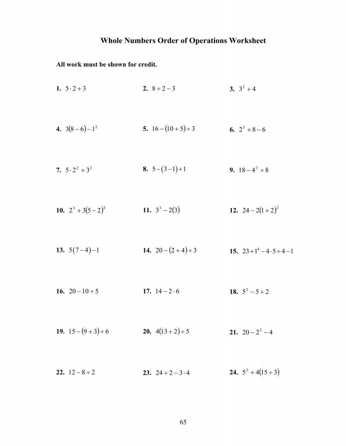 Whole Numbers Order Of Operations Worksheet Order Of Operations Worksheets Superstar Worksheets