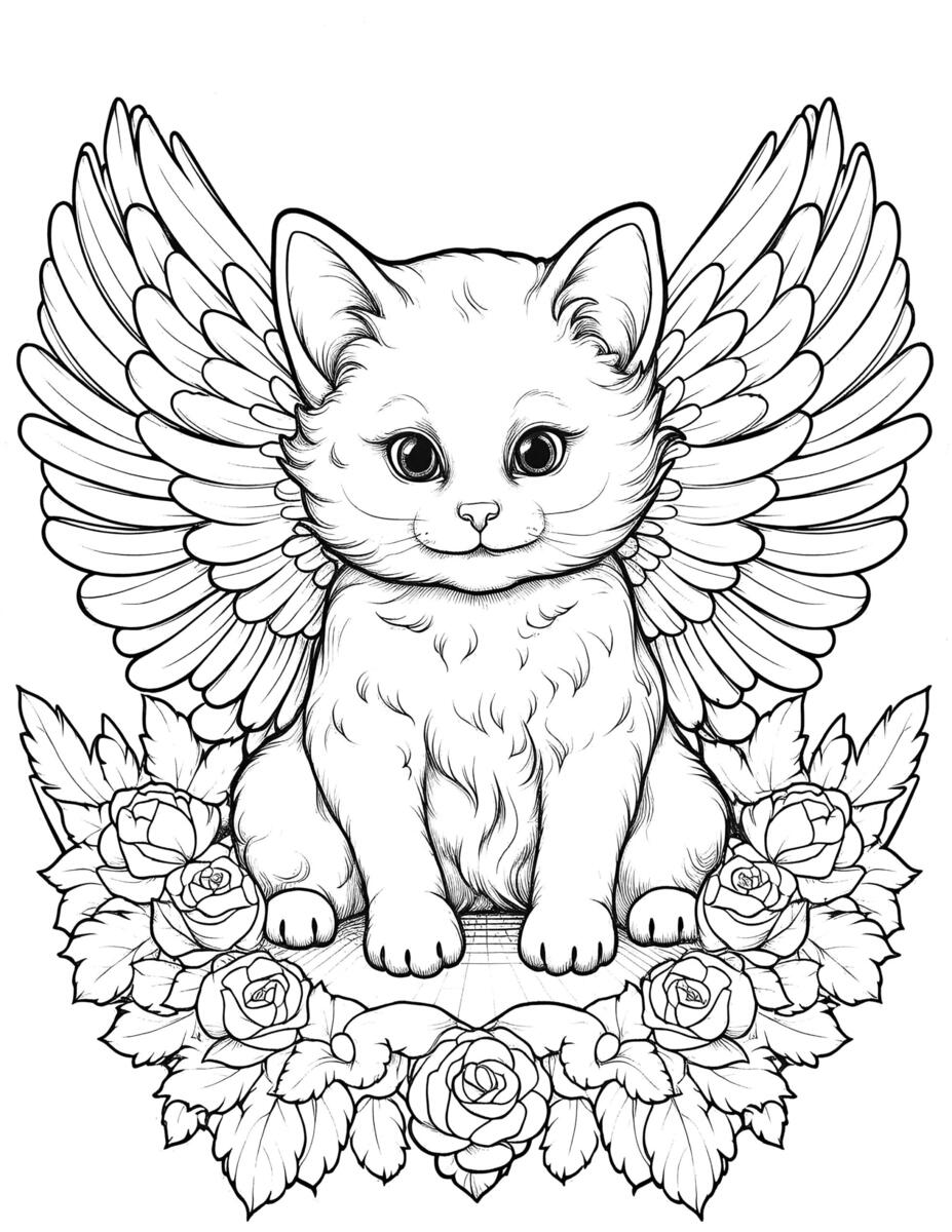 Winged Cats Coloring Pages 33 Fantasy Designs Digital Download Etsy Denmark