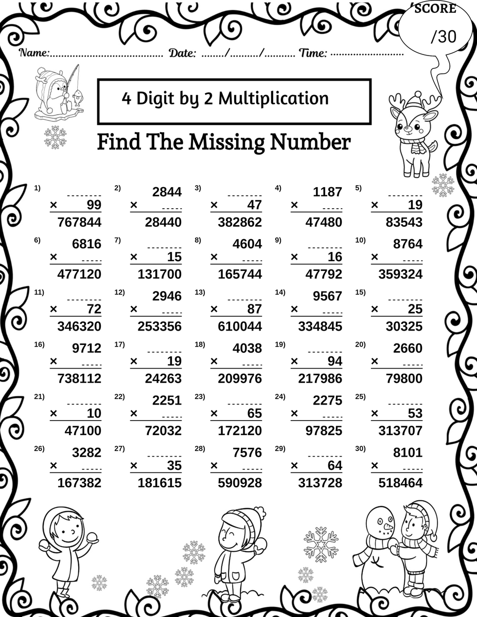 Winter 4 Digit By 2 Digit Multiplication Division Missing Numbers Worksheets Made By Teachers