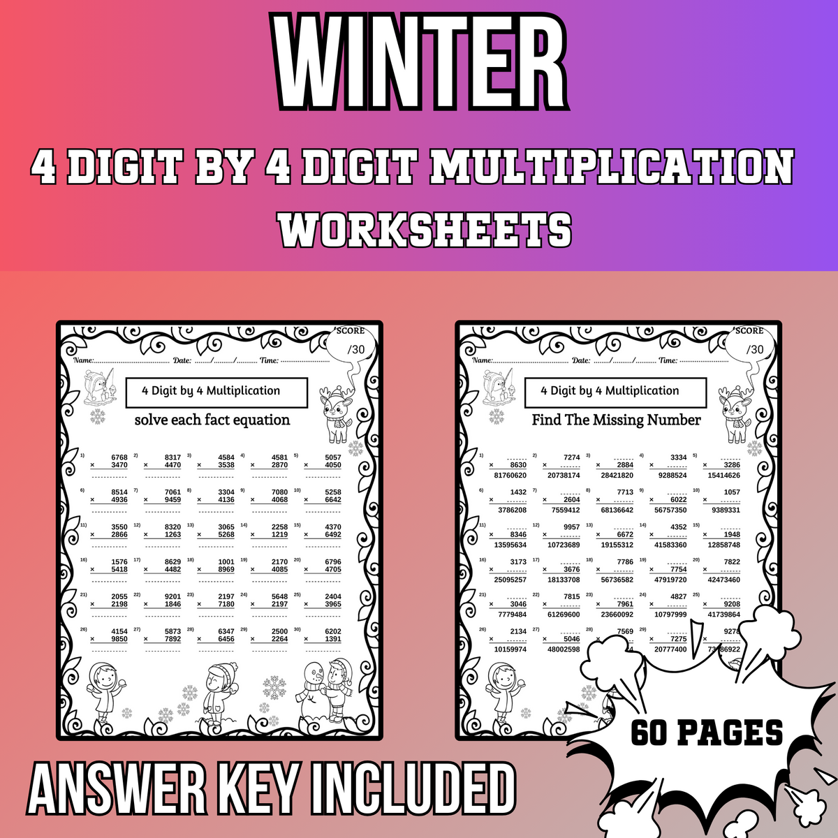 Winter 4 Digit By 4 Digit Multiplication Worksheets Missing Numbers Worksheets Made By Teachers Winter 4 Digit By 4 Digit Multiplication Worksheets Missing Numbers Worksheets Made By Teachers