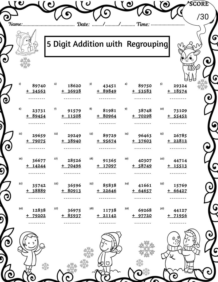 WINTER 5 Digit Addition And Subtraction With Without Regrouping Worksheets Made By Teachers