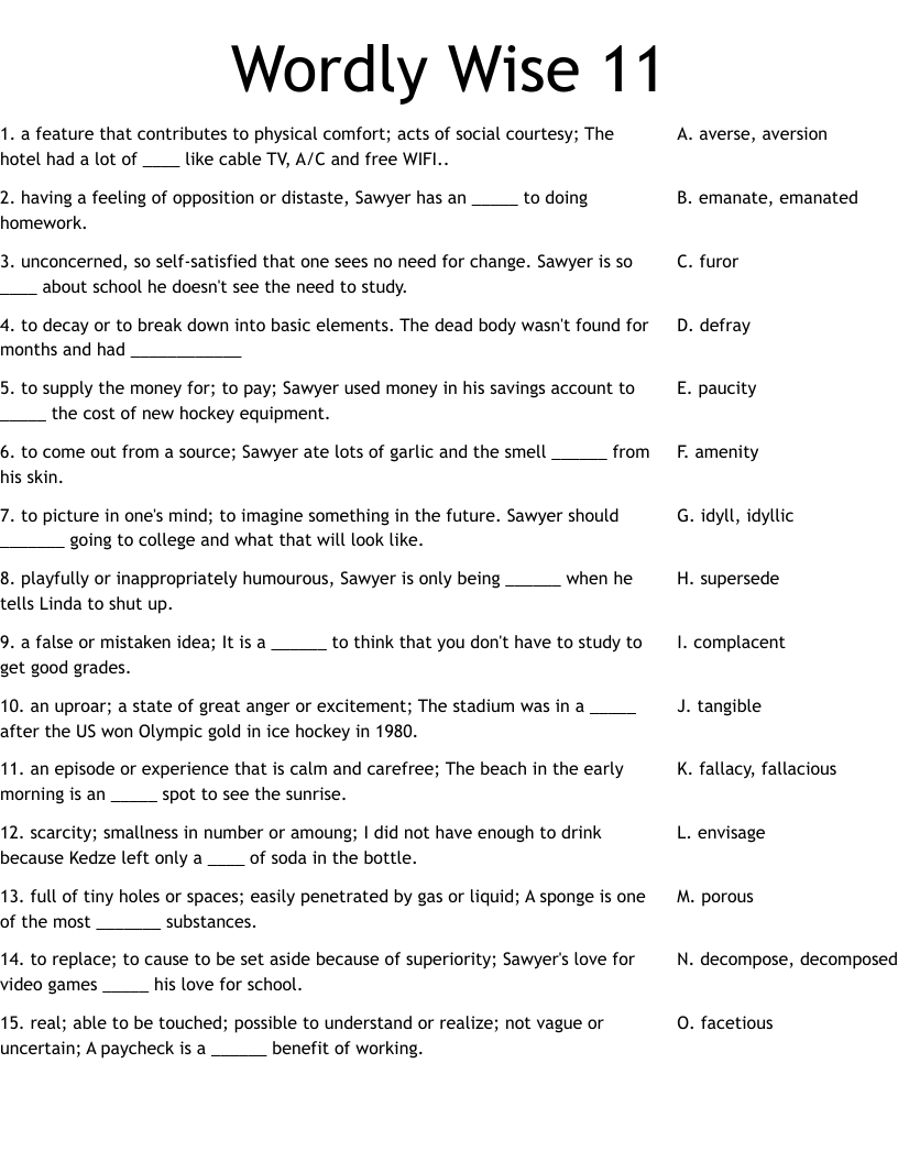 Wordly Wise 11 Worksheet WordMint