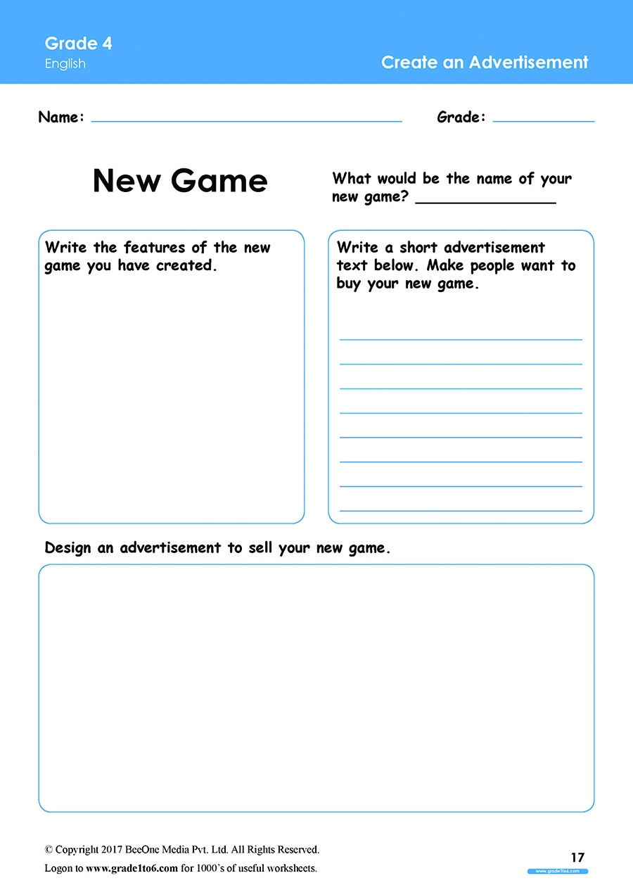Writing Advertisements Worksheet For Grade 4 Class 4