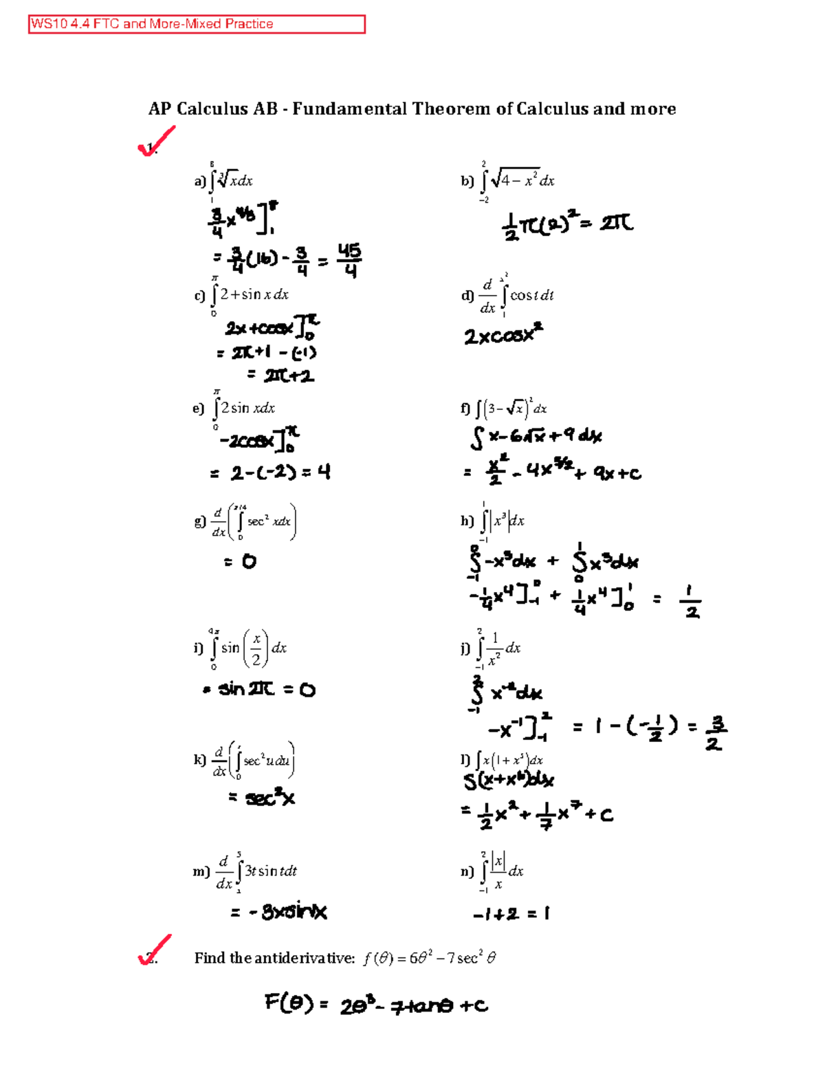 WS10 AP Calculus AB Fundamental Theorem Mixed Practice Studocu WS10 AP Calculus AB Fundamental Theorem Mixed Practice Studocu