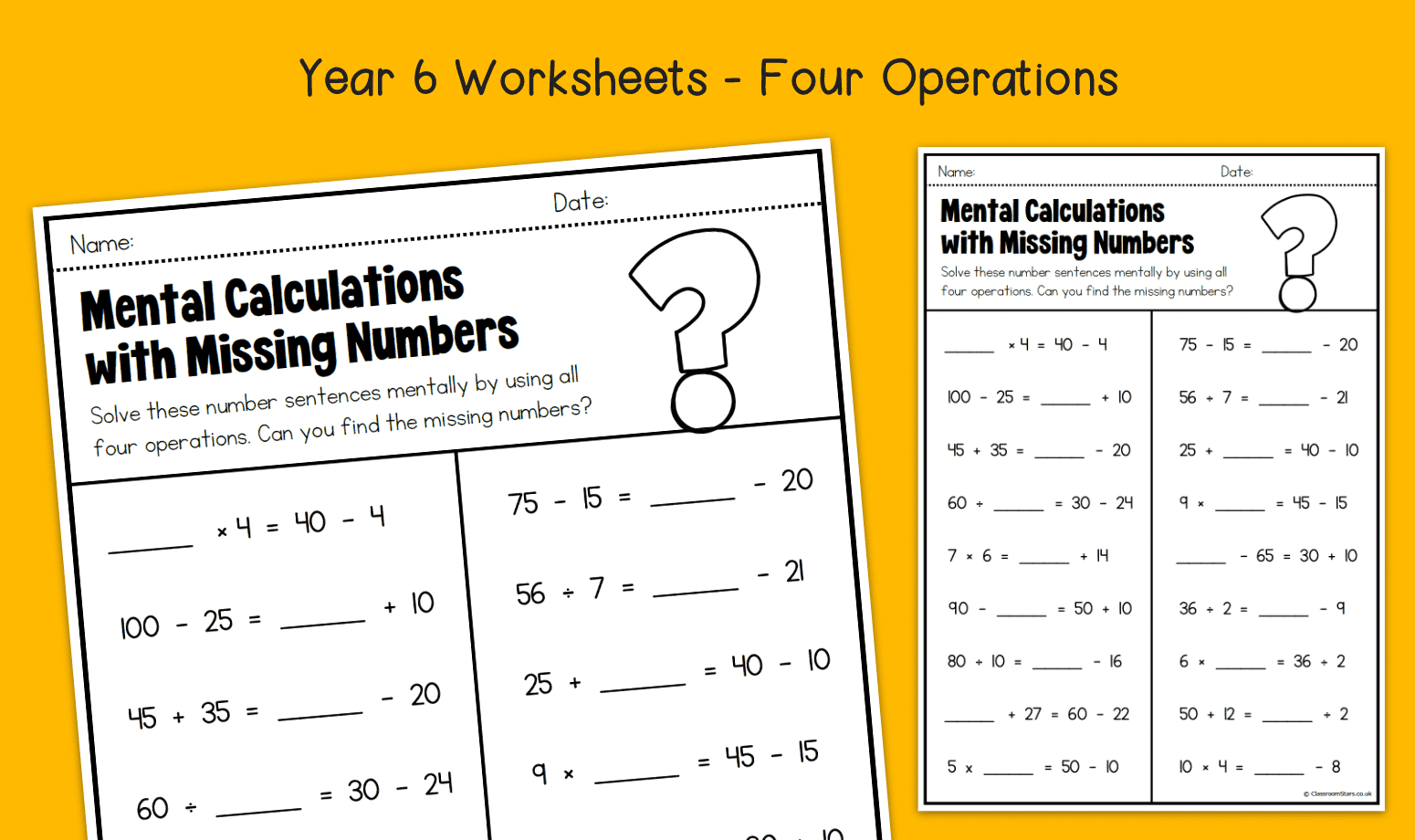 Year 6 Mental Calculations With Missing Numbers Worksheets KS2 Four Operations Primary Maths Year 6 Mental Calculations With Missing Numbers Worksheets KS2 Four Operations Primary Maths
